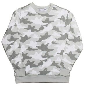 Ghost Grey Camo Sweatshirt Women's Crewneck Light Gray Long Sleeve Pullover XL